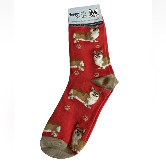 Corgi Dog Breed Novelty Socks Unisex Happy Tails Red 200 Needle Cotton Blend NEW - Picture 6 of 6